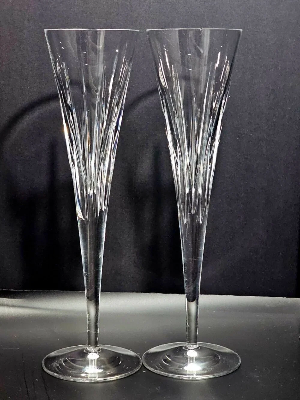 2 Miller Rogaska Soho Crystal Champagne Flutes vintage MCM fleabite Toasting 11